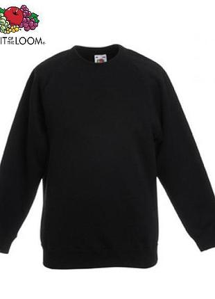 Детский реглан толстовка кофта свитшот fruit of the loom kids classic raglan sweat 9-11/140, черный