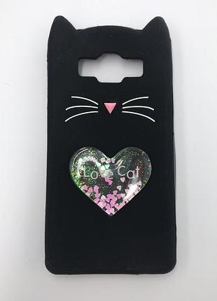 Чохол силіконовий 3d case з переливаються блиском для samsung galaxy j5(2016) j510 кіт чорний