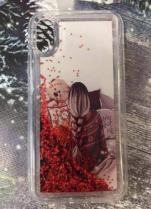 Силіконовий чохол з переливаються блиском для iphone x дівчина з ведмедиком
