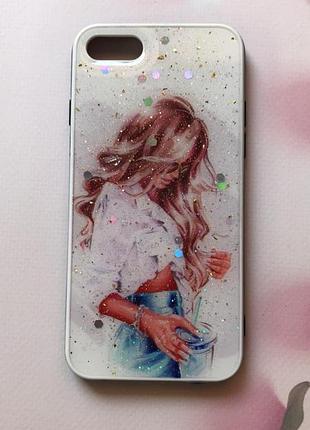 Силіконовий чохол з принтом для iphone 7 / 8 дівчина з коктейлем