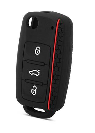 Силиконовый черный чехол на ключ skoda octavia a5 tour fabia vw golf 5 6 passat b5 b6 jetta seat leon toledo
