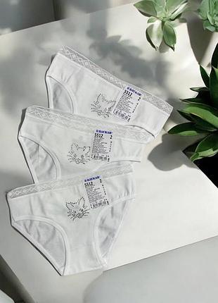 Трусы для девочки 3 шт baykar, арт. 5512-01 цвет белый. размер 0-7 1-98-104 см 1-2 года
