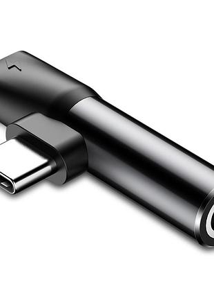Кабель-перехiдник baseus l41 type-c(input) for type-c female connectors+3.5 mm female black