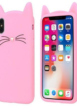 Силіконовий чохол для iphone 7, 8 кіт з вусами рожевий