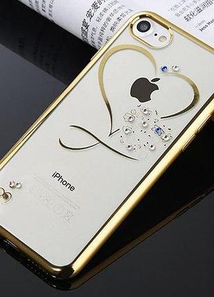 Прозорий силіконовий чохол, прикрашений камінням серце, для iphone 7, 8