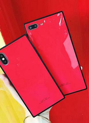 Силиконовый глянцевый квадратный чехол для iphone 7 plus, 8 plus красный