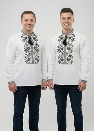 Современная мужская вышитая рубашка в больших размерах с черной вышивкой