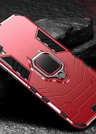 Чохол fiji ring для vivo y1s (без сканера відбитку) броньований бампер з кільцем червоний