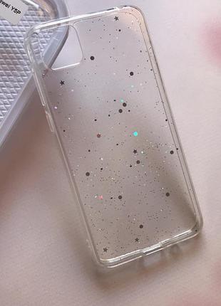 Прозрачный силиконовый чехол с блёстками для huawei y5p