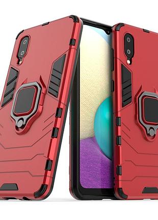 Чехол fiji ring для samsung galaxy a02 (a022) бронированный бампер с кольцом красный