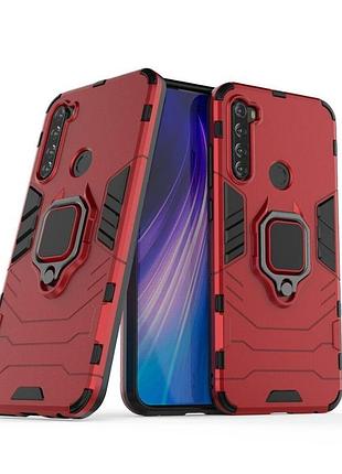 Чехол fiji ring для xiaomi redmi note 8 (2021) бронированный бампер с кольцом красный