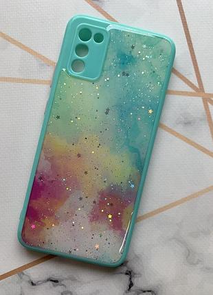 Чехол с принтом для samsung galaxy a02s галактика бирюзовый