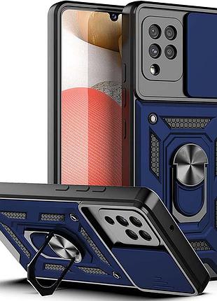Противоударный защитный чехол с кольцом под магнитный держатель на samsung a12 синий