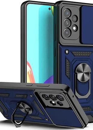 Противоударный защитный чехол с кольцом на samsung a52 синий под магнитный держатель