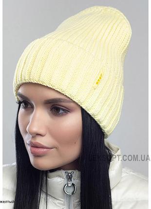 Женская шапка leks с отворотом конкорд желтый