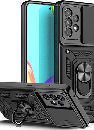 Противоударный защитный чехол с кольцом на samsung a52 черный под магнитный держатель