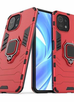 Чехол fiji ring для xiaomi 11 lite 5g ne бронированный бампер с кольцом красный