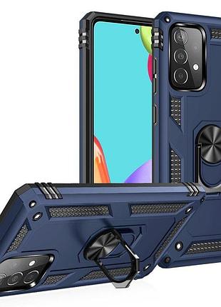 Противоударный защитный чехол с кольцом под магнитный держатель на samsung a72 синий