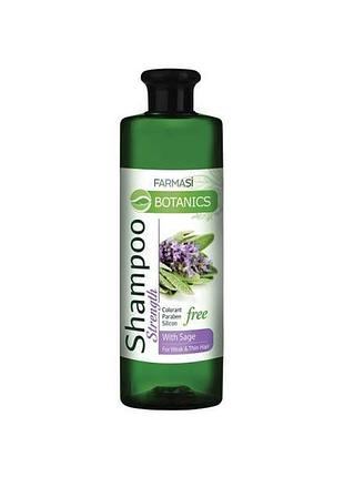 Укрепляющий шампунь для роста волос botanics з экстрактом шалфея и пантенолом, farmasi 500 мл