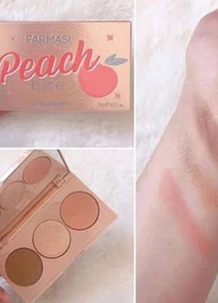 Палетка для лица, палитра румяна+контуринг+хайлайтер, peach bite make up farmasi, 15 г
