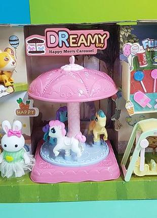 Игровой набор детская площадка с каруселью и фигуркой кролика