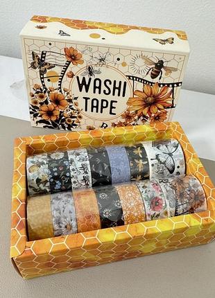 Вashi tape набір 12 штук з квітами та бджолами — для скрапбукінгу та щоденника