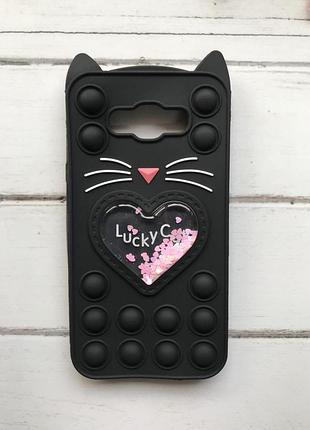 Чехол попит антистресс поп-ит pop it для samsung galaxy j7(2016) j710 котик с сердечком чёрный