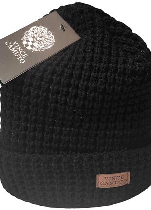 Шапка vince camuto вязаная, толстая с логотипом спереди, черный