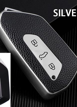 Чехол на авто smart ключ тпу + кожа volkswagen vw golf 8 mk8 2020 skoda seat leon 2020