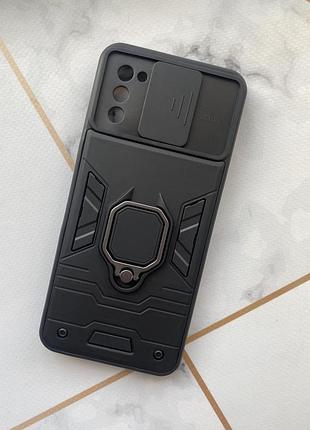 Чохол зі слайд камерою та кільцем-підставкою на samsung galaxy a02s чорний