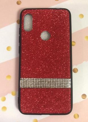Силіконовий чохол з блискучою вставкою, прикрашений камінням, для xiaomi redmi note 6 червоний