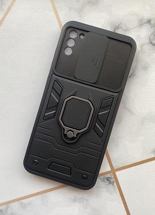Силиконовый чехол со слайд-камерой и кольцом-подставкой для samsung galaxy а11 чёрный