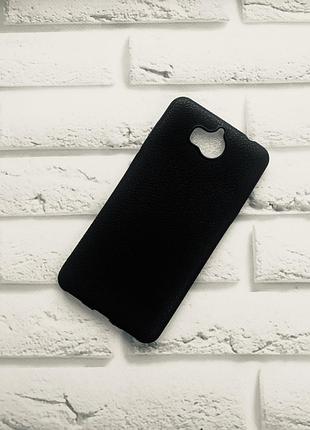 Силиконовый матовый чехол, сделан под кожу, для huawei y5 2017 чёрный