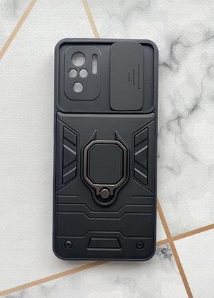 Силиконовый чехол со слайд-камерой и кольцом-подставкой для xiaomi redmi note 10 5g :: черный