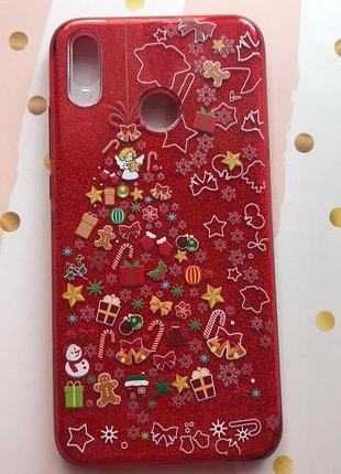 Силиконовый чехол shine silicone case для huawei honor 8х ёлка. красный