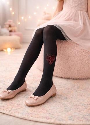 Капроновые колготки для девочки черные сердечко day mod арт 2144008 11-12 лет - 145-156 см.