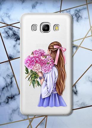 Прозрачный чехол на samsung galaxy j5(2016) j510 :: девушка с пионами (принт 11)