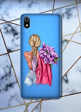 Прозрачный чехол для xiaomi redmi 7a :: девушка с сиренью (принт 7)
