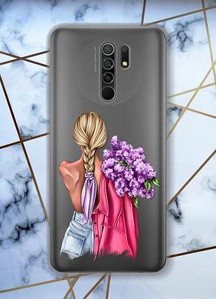 Прозрачный для xiaomi redmi 9 / redmi 9 prime :: девушка с сиренью (принт 7)