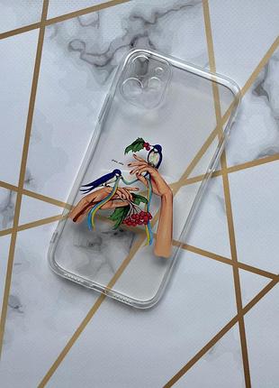 Прозрачный чехол для apple iphone 11 (6,1) :: ласточки (принт 15)