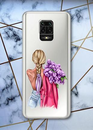 Прозорий чохол для xiaomi redmi note 9 pro / 9s / 9 pro max дівчина з бузком принт 7