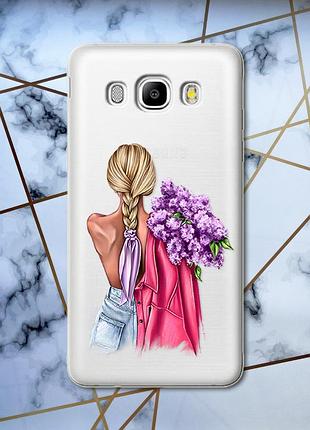 Прозрачный чехол на samsung galaxy j5(2016) j510 :: девушка с сиренью (принт 7)