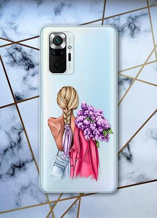 Прозрачный чехол для xiaomi redmi note 10 pro / note 10 pro max :: девушка с сиренью (принт 7)