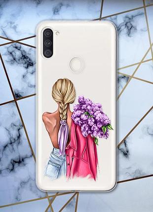 Прозрачный чехол для samsung galaxy а11 :: девушка с сиренью (принт 7)