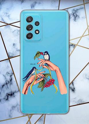Прозрачный чехол для samsung galaxy a52 :: ласточки (принт 15)