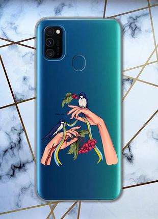 Прозрачный чехол для samsung galaxy m30s / м21 :: ласточки (принт 15)