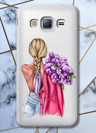 Прозорий чохол для samsung galaxy j3 2016 j310 з об'ємним друком "дівчина з бузком" принт 7