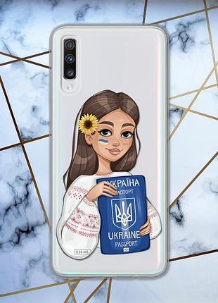 Прозрачный чехол для samsung galaxy a70 (2019) / a705 :: девушка с паспортом (принт 12)