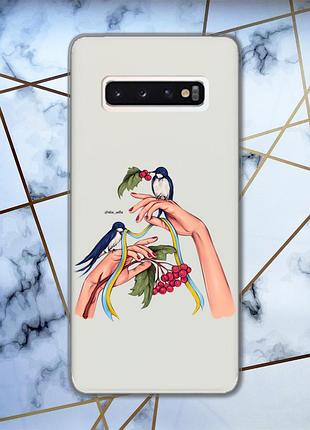 Прозрачный чехол для samsung galaxy s10 :: ласточки (принт 15)
