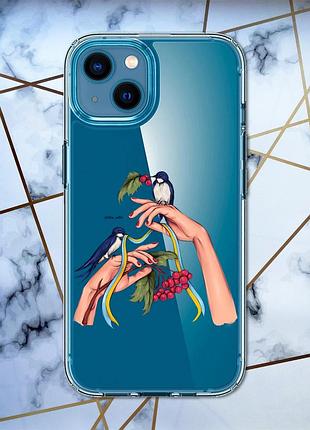 Прозрачный чехол для iphone 13 mini :: ласточки (принт 15)